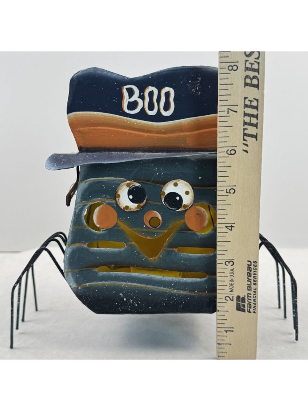 Metal Spider Tealight Candle Holder 9"x8" Halloween "Boo" Hat Spooky Glow Black - Picture 8 of 13
